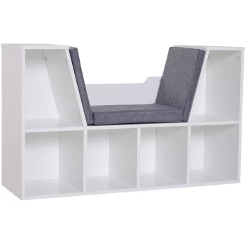 Image of Bookcase Reading Seat Storage Unit Six Cubes Home Bedroom White - Homcom