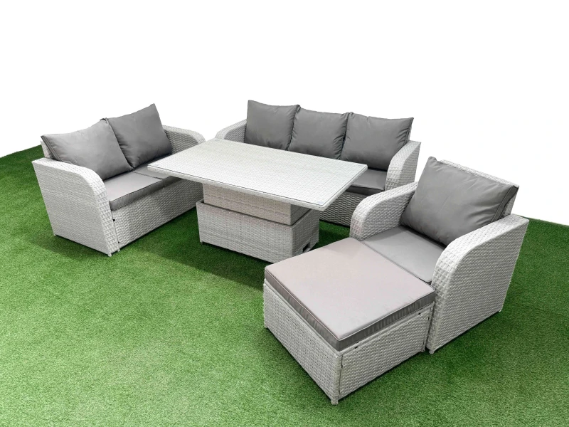 Image of Fimous Patio PE Wicker 7 Seater Outdoor Rattan Furniture Sofa Sets with Adjustable Lifting Dining or Coffee Table Reclining Chair Loveseat Sofa 3 Seat