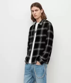 Image of AllSaints Mens Miwok Check Jacket, Jet Black, Size: M