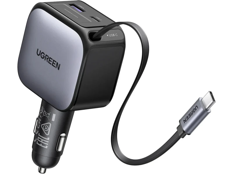 Image of Ugreen Fast Car Charger 2-Port 60W 55212B Retractable Cable