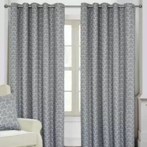 Image of Homecapes Grey Geometric Jacquard Blackout Eyelet Curtain Pair, 90 x 72'