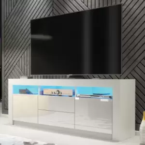 Image of Creative Furniture - tv Unit 160cm Sideboard Cabinet Cupboard tv Stand Living Room High Gloss Doors - White - White