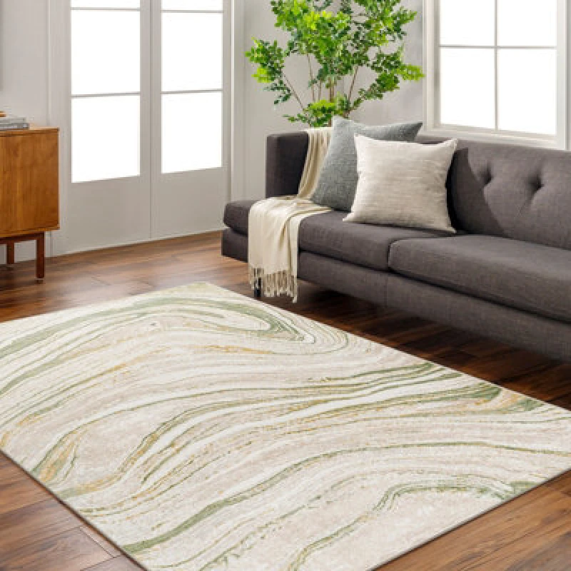 Image of Livabliss Abstract Modern Marble Moss/beige Makayla Area Rug 120 X 170 Cm - Easy Care, Non Shedding, Ideal For Living Room & Bedroom