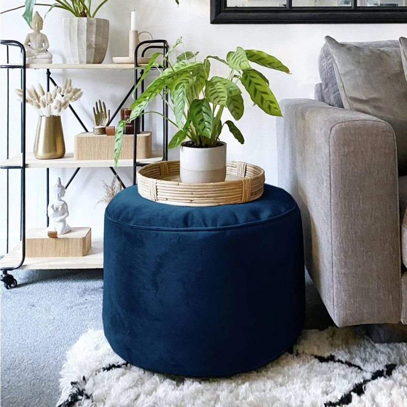 Image of rucomfy Beanbags rucomfy Velvet Pouffe - Indoor Bean Bag Footstool in Dark Blue Dark Blue Unisex