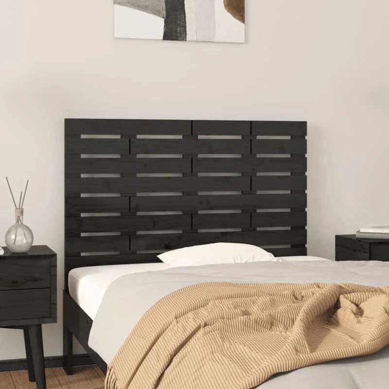 Image of Vidaxl Wall Headboard Black 96X3X63cm Solid Wood Pine, Black 824727