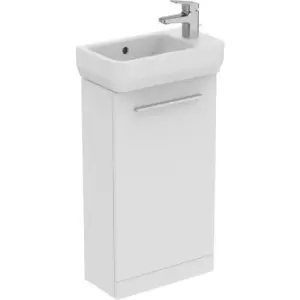 Image of Ideal Standard i. life S Compact Cloakroom Wall Hung Unit with Basin Matt 410mm with Brushed Chrome Handle in White