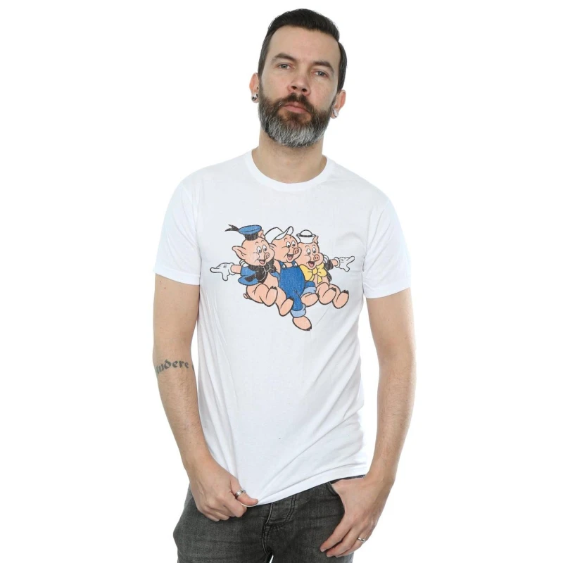 Image of Disney Men Three Little Pigs Jump T-Shirt in White Size: Small White S Male 5059308924926