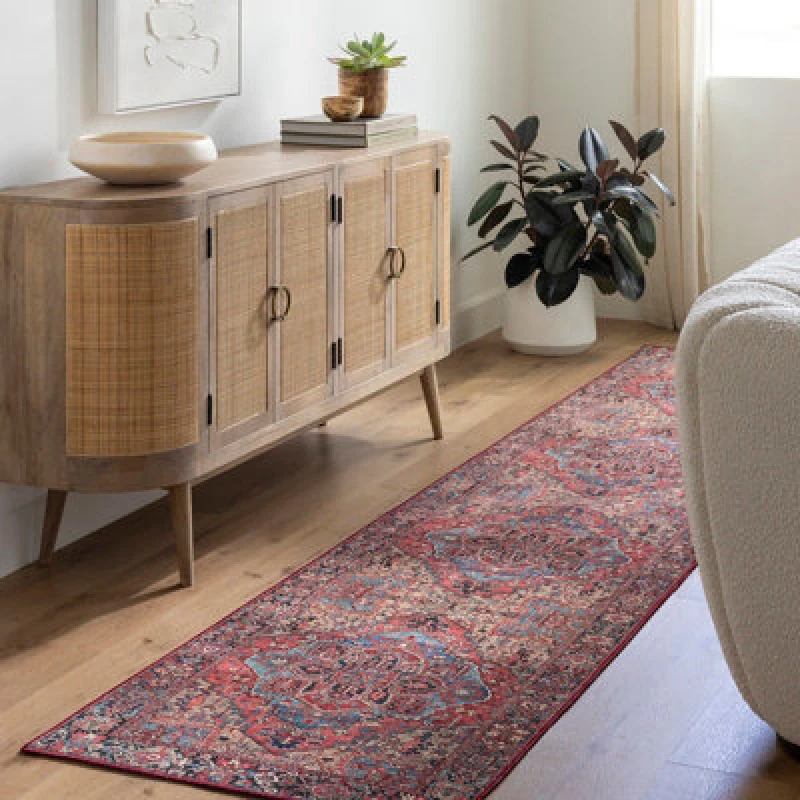 Image of Livabliss Vintage Oriental Boho Bright Red/navy/wheat/ice Blue/grass Viorica Area Rug 80 X 230 Cm - Easy Care, Ideal For Hallway