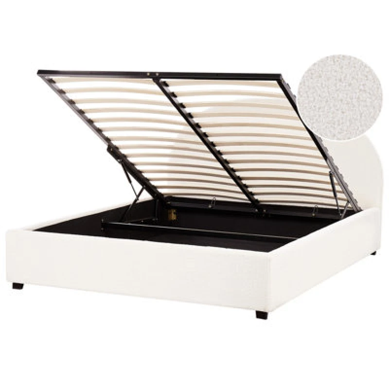 Image of Beliani Ottoman Bed Boucle Vaucluse 160 X 200 Cm (Eu King Size) Off-White