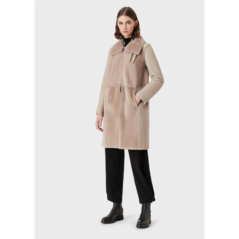 Image of Emporio Armani Contrast Fur Coat - Beige Beige 8