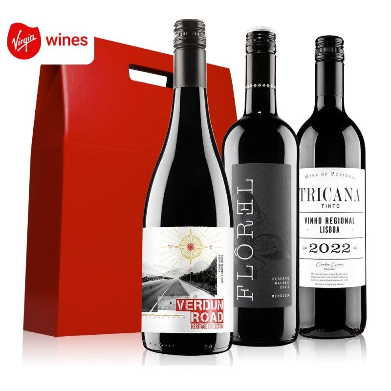 Image of Virgin Wines Red wine trio in red gift box Red unisex 3
