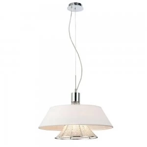 Image of Ceiling Pendant with White Shade 3 Light Polished Chrome, Crystal