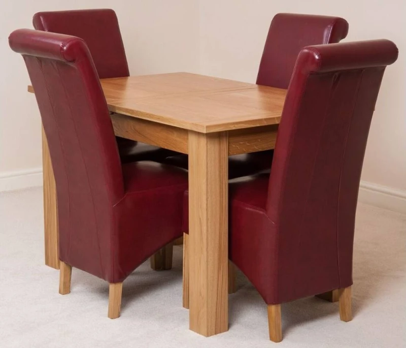 Image of Thats Furniture Hampton 120-160cm Oak Extending Dining Table & 4 Montana Leather Chairs in Red Red Unisex