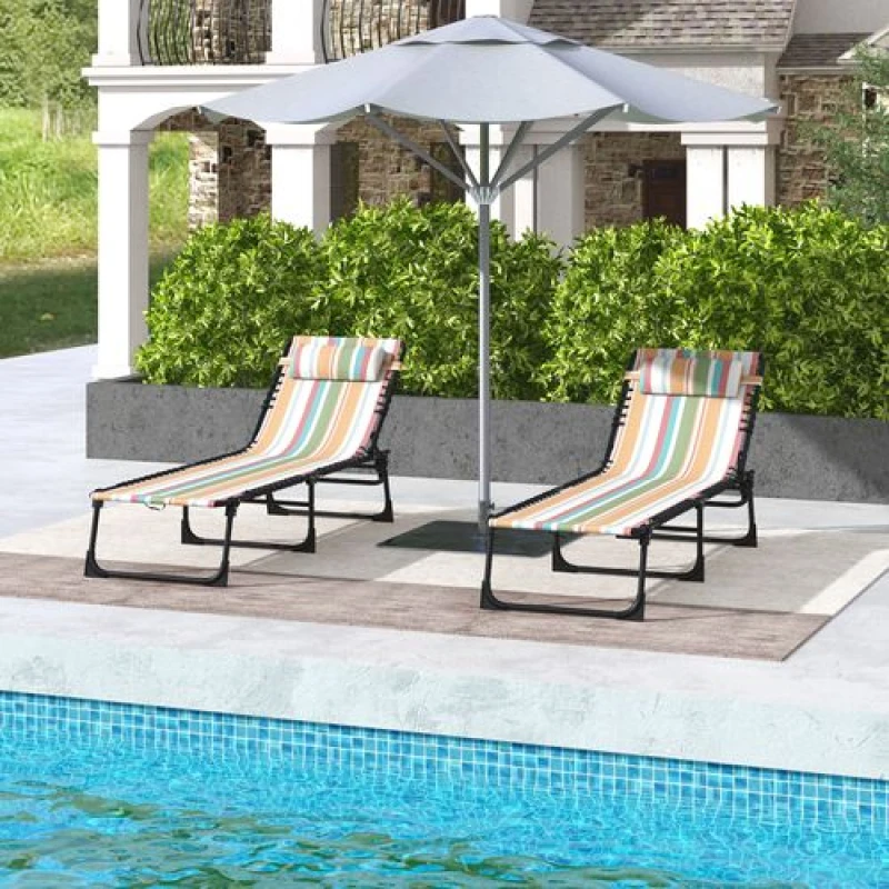Image of Outsunny 2pc Folding Beach Chair w/ 4 Positions Multi 84B-206V02MX