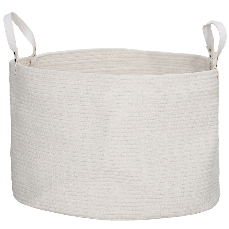 Image of HOMCOM 88L Cotton Rope Laundry Basket with Handles for Pillows Clothes Cream - Homcom 5056725591762