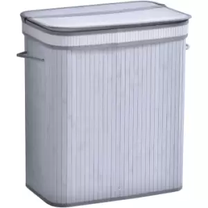 Image of Homcom - 70L Natural Wood Laundry Basket One Compartment w/Flip Lid Removable Lining Handles Board Base Foldable Durable Water-Resistant Dirty