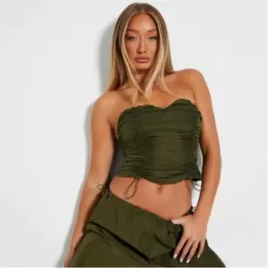 Image of I Saw It First Nylon Ruched Crop Top Co-Ord - Green