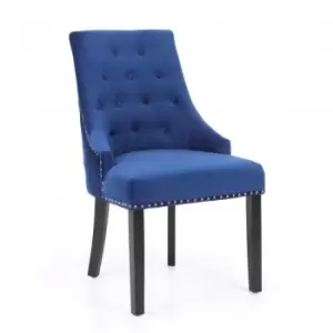 Image of Neo Blue Studded Velvet Dining Chair With Ring Knocker Detail X2