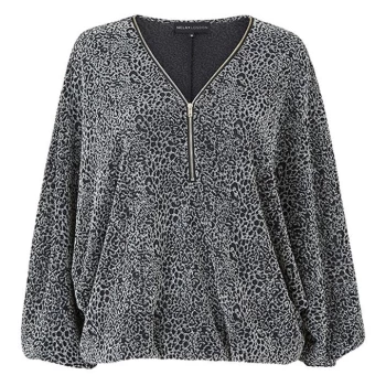 Image of Mela London Leopard Patterned Glitz Zip Front Top - Silver