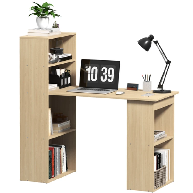 Image of HOMCOM HOMCOM 120cm Computer Desk Bookshelf Writing Table 6 Shelves Natural Natural One Size Unisex 5063603021846