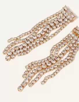 Image of Accessorize Womens Gold Crystal Cupchain Tassel Long Drop Earrings, Size: 8cm