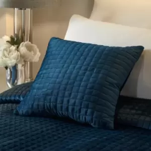 Image of Stella Velvet Quilted Filled Cushion, Teal, 43 x 43cm - Soiree