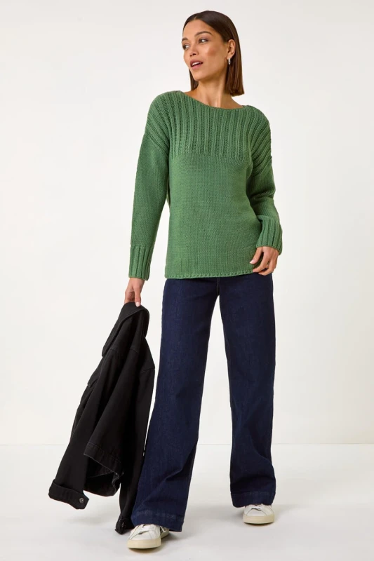 Image of Roman Womens Yoke Stitch Detail Jumper in Green Size: 12 Green Female 12