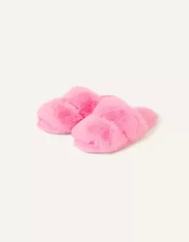 Image of Accessorize Womens Faux Fur Double Band Sliders Pink, Size: L