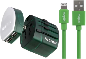 Image of Fujifilm Dual USB Travel Adapter & Maplin Premium Lightning Cable - Green