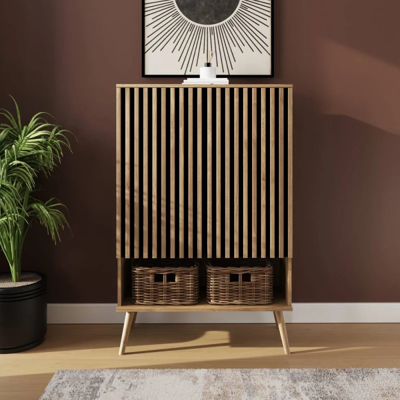 Image of Gfw Rowen Shoe Cabinet - Fsc Certified Oak/Black WVUKY Unisex