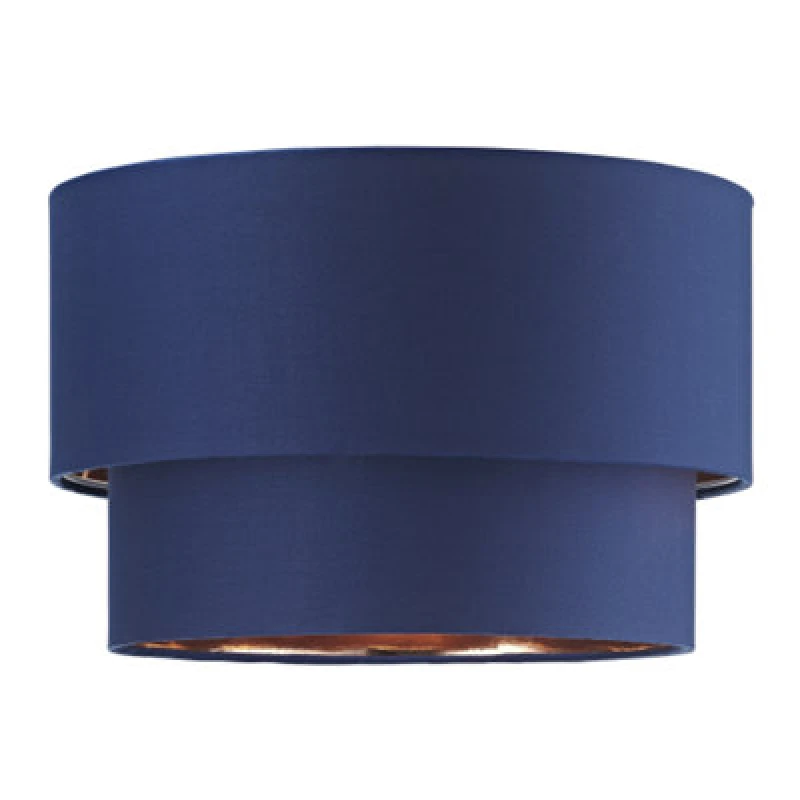 Image of Happy Homewares Modern Midnight Blue Cotton Double Tier Ceiling Shade With Shiny Copper Inner