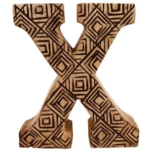 Image of Letter X Hand Carved Wooden Geometric