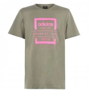 Image of adidas Label Linear Mens T-Shirt - Khaki/Pink