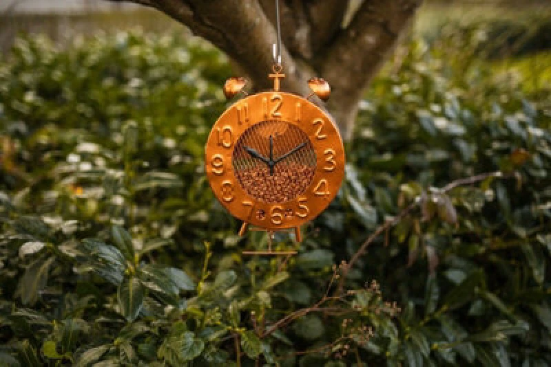 Image of Garden Clock Hanging Bird Feeder - Copper Effect
