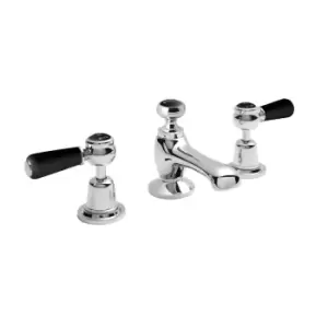 Image of Hudson Reed Black Topaz With Lever & Domed Collar 3 Tap Hole Basin Mixer - Chrome / Black
