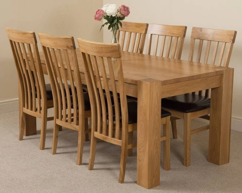 Image of Thats Furniture Kuba 180 x 90cm Chunky Oak Dining Table & 6 Harvard Chairs in Brown Brown Unisex 180 x 90 cm