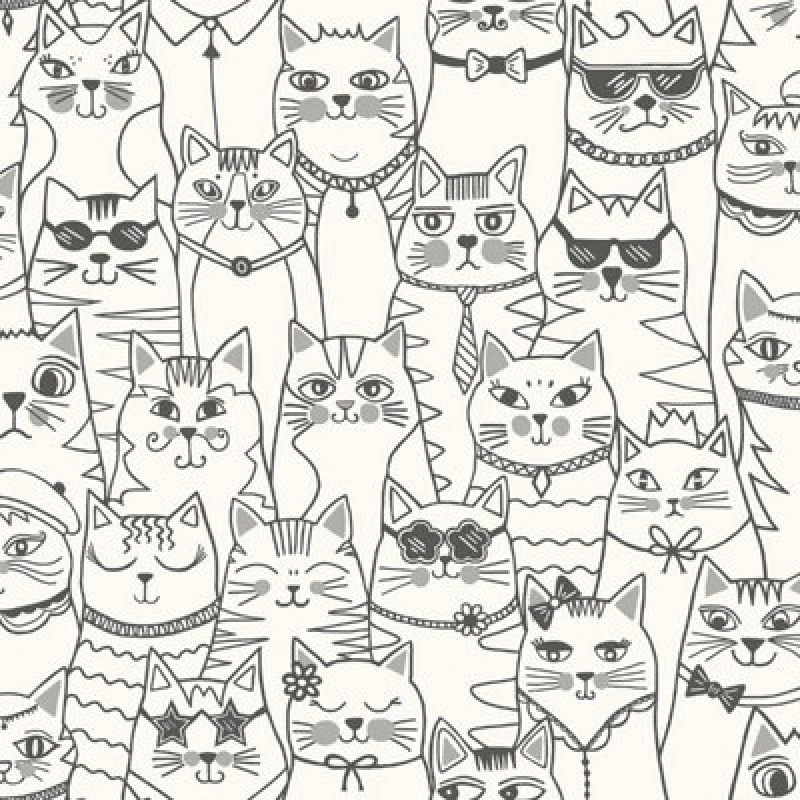 Image of Holden Decor Colour-me Cats Black / White Children's Wallpaper, White 14070