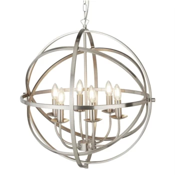 Image of Searchlight Lighting - Searchlight Orbit - 6 Light Spherical Ceiling Pendant Satin Silver, E14
