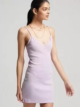 Image of Superdry Vintage Cami Lace Mini Dress - Purple, Purple, Size 12, Women