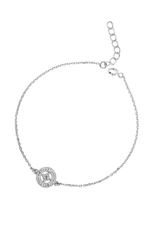 Image of The Fine Collective Sterling Silver Crystal Round Milgrain Bracelet Silver female