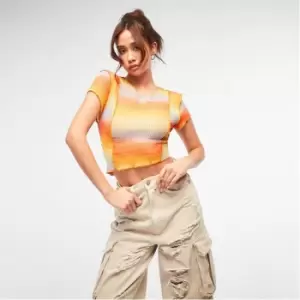 Image of Missguided Co Ord Space Dye Rib Knit Exposed Seam Crop Top - Multi