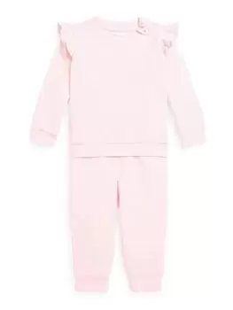 Image of Ralph Lauren Baby Girls Ruffle Jog Set - Pink, Size 12 Months