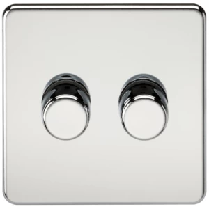 Image of KnightsBridge 60-400W 2G 2 Way 230V Screwless Polished Chrome Electric Dimmer Switch