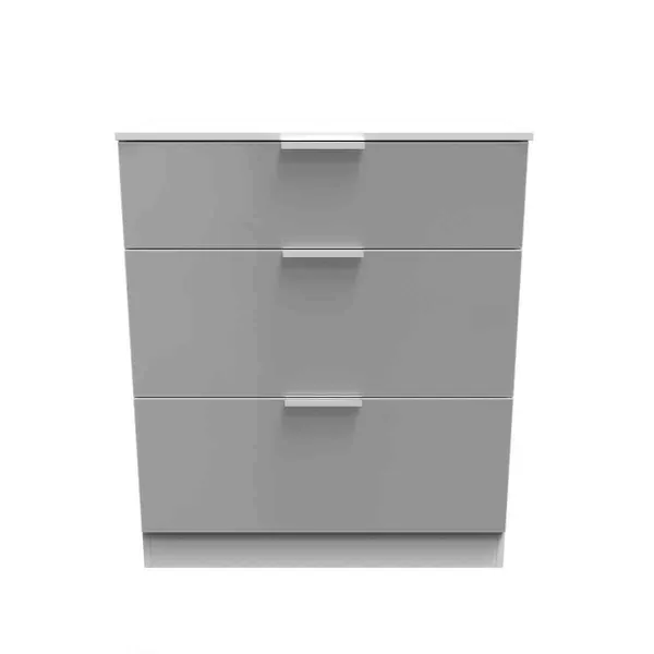 Image of Welcome Furniture Ready Assembled Plymouth 3 Drawer Deep Chest In Uniform Grey Gloss & White