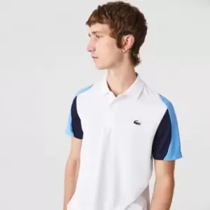 Image of Mens Lacoste SPORT Regular Fit Run-Resistant Pique Tennis Polo Size 4 - M White / Blue / Navy Blue