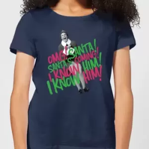 Image of Elf Santa! I Know Him! Womens Christmas T-Shirt - Navy - XL