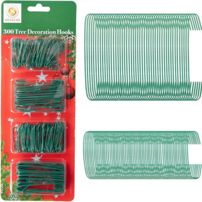 Image of Shatchi 300Pcs Tree Decoration Hooks Green - Ideal For Seasonal Decor