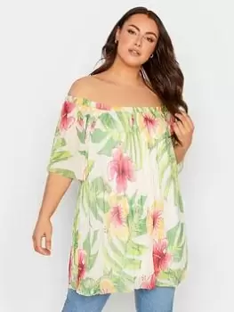 Image of Yours Pleat Double Layer Bardot Top, Multi, Size 20, Women