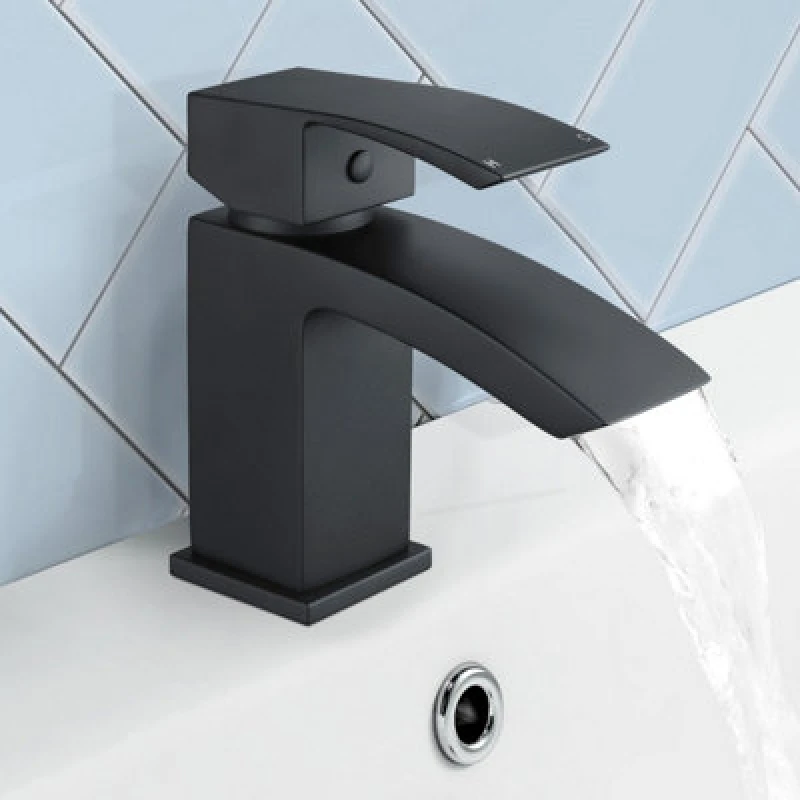 Image of Nes Home Seirra Cloakroom Waterfall Cloakroom Basin Mono Mixer Tap Matte Black Black