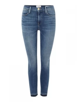 Image of Frame Le High Skinny Triangle cut out in Revere Denim Mid Wash